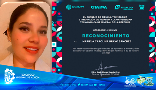 Obtiene alumna del TecNM Pachuca primer lugar en Encuentro Regional de Jóvenes Investigadores